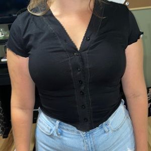 Black button up crop top